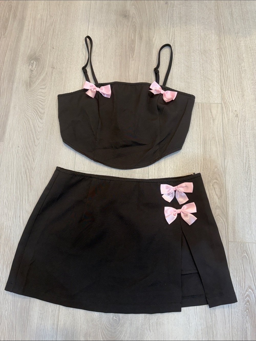 Black Mini Skirt with Pink Bow Accents - Women's Skirt
